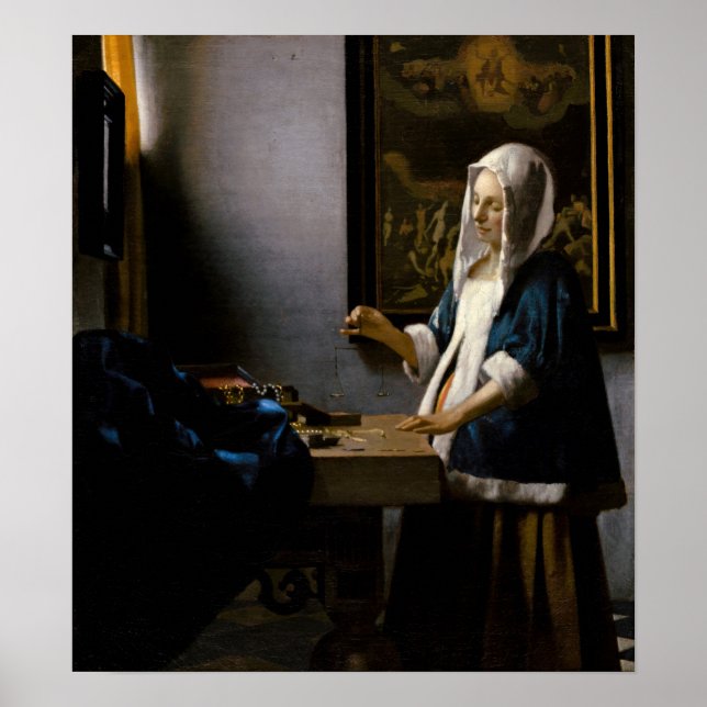 Póster Johannes Vermeer - Mujer con equilibrio (Frente)