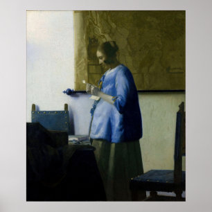 Póster Johannes Vermeer - Mujer con vestido azul leyendo