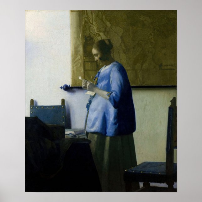 Póster Johannes Vermeer - Mujer en azul leyendo una carta (Frente)
