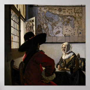 Póster Johannes Vermeer - Oficial con una chica riendo