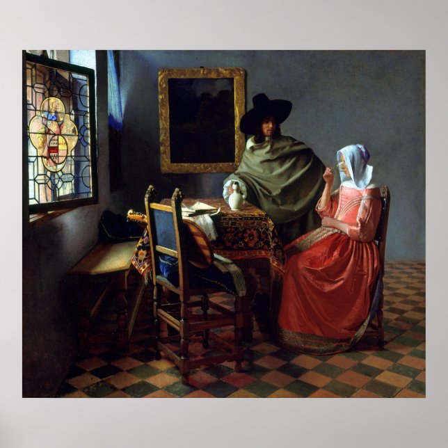 Póster Johannes Vermeer The Wine Glass (Frente)