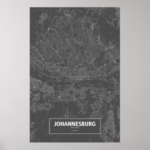 Póster Johannesburgo, Sudáfrica (blanco sobre negro)