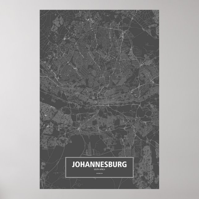 Póster Johannesburgo, Sudáfrica (blanco sobre negro) (Frente)