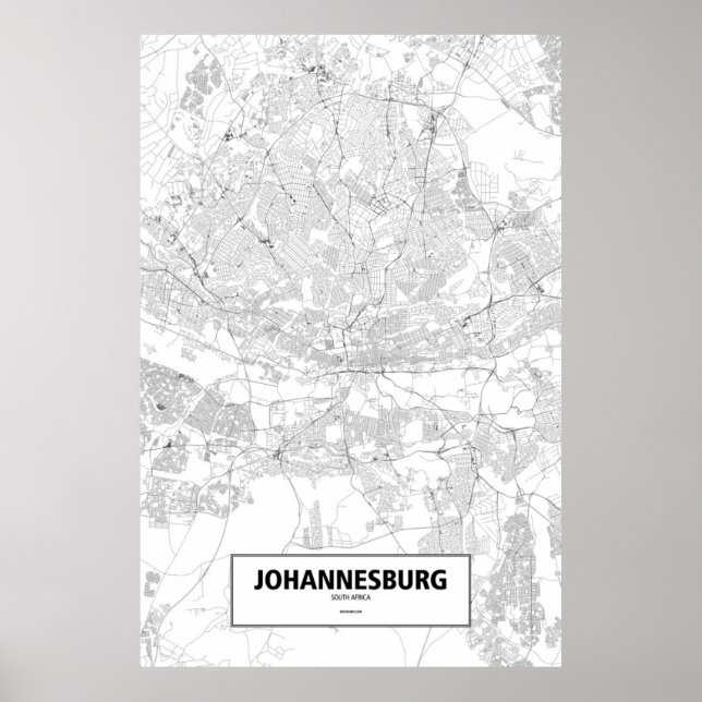Póster Johannesburgo, Sudáfrica (negro sobre blanco) (Frente)