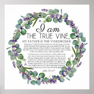 Póster John 15:1-8 Eucalyptus Lavender Floral Scripture