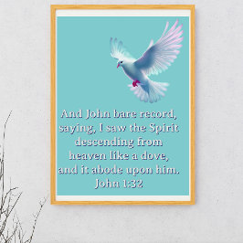 Póster John 1:32 Dove Descendente Azul Cristiano