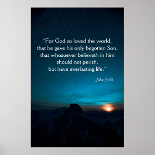 Póster John 3:16 Biblia Verse Night Blue Sky