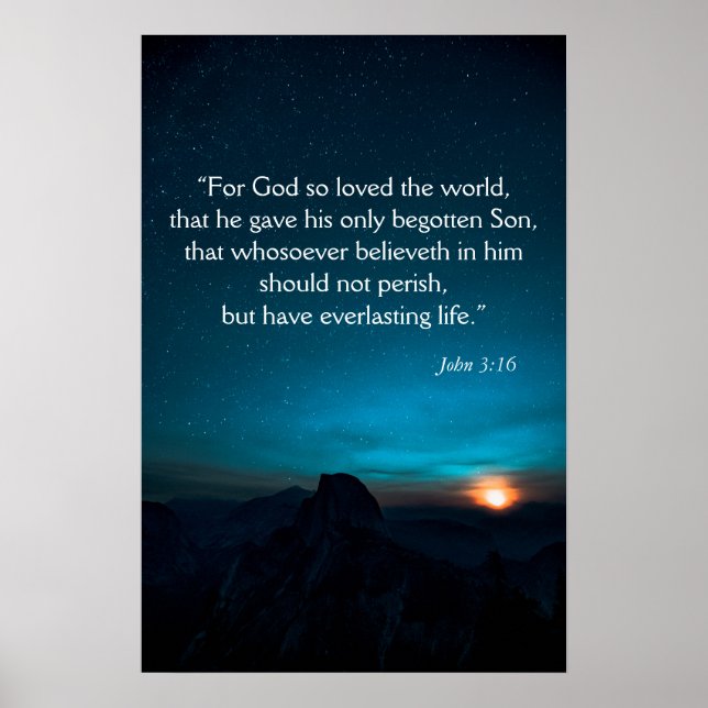 Póster John 3:16 Biblia Verse Night Blue Sky (Frente)
