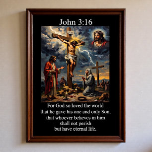Póster John 3:16 Crucifixión Monte Calvario Rayo