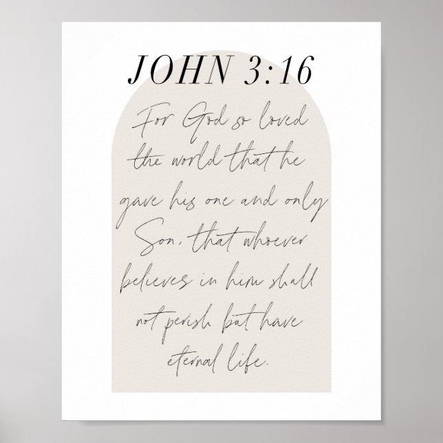 Póster John 3:16 Guión mínimo Boho Beige Arch (Frente)