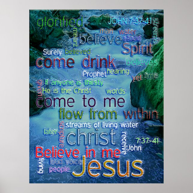 Póster John 7:37-41 Corriente Rushing (Frente)