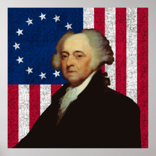 Póster John Adams y la bandera estadounidense