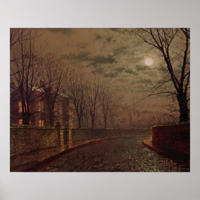 Póster John Atkinson Grimshaw | Escena de la calle ilumin (Frente)