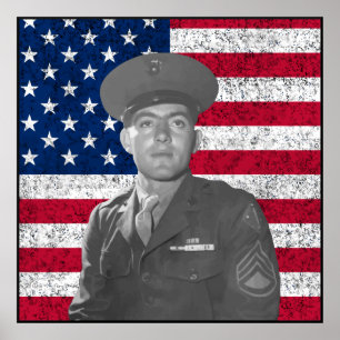 Póster John Basilone y la bandera estadounidense — Fronte