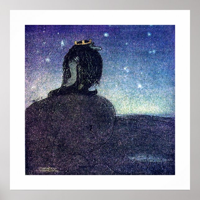 Póster John Bauer Rey de la montaña Troll en azul (Frente)