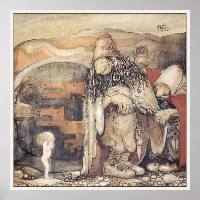 Póster John Bauer Troll pareja Princess baby Changelings (Frente)