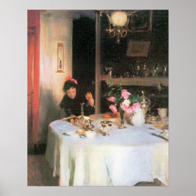 Póster John Singer Sargent - La mesa del desayuno (Frente)
