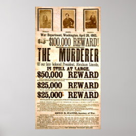 Póster John Wilkes Booth buscado por asesinato 