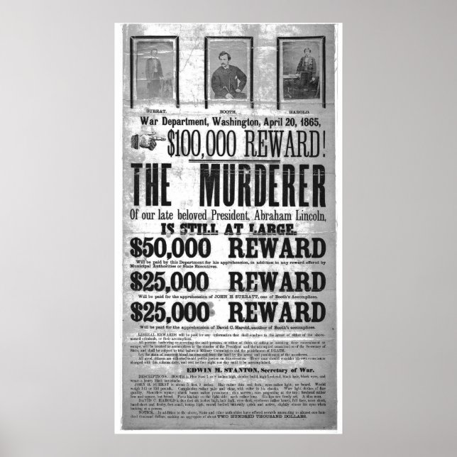 Póster John Wilkes Booth Wanted (Frente)