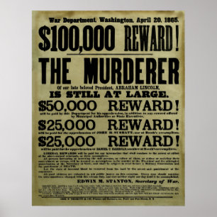 Póster John Wilkes Booth Wanted Poster