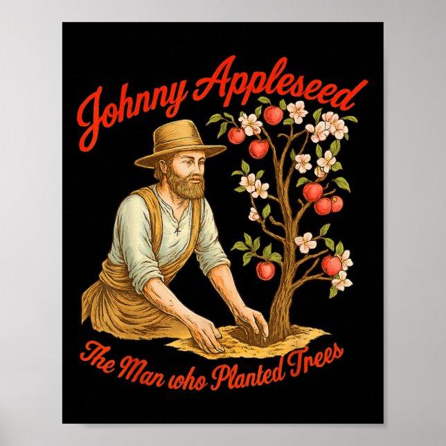 Póster Johnny Appleseed Day Septiembre 26 Retro Tree (Frente)