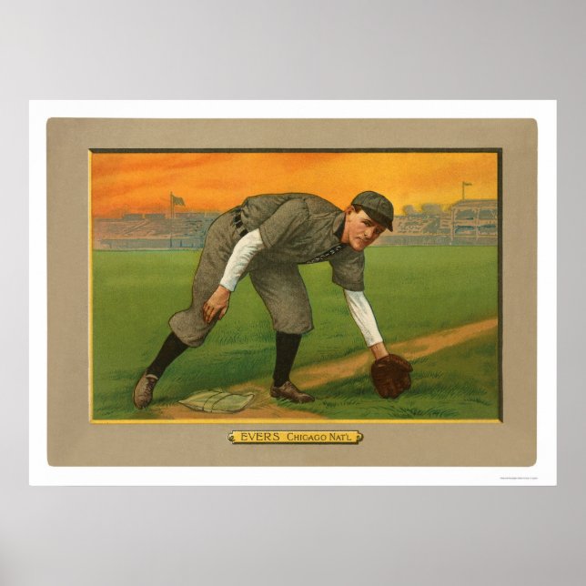 Póster Johnny Evers Cubs Baseball 1911 (Frente)