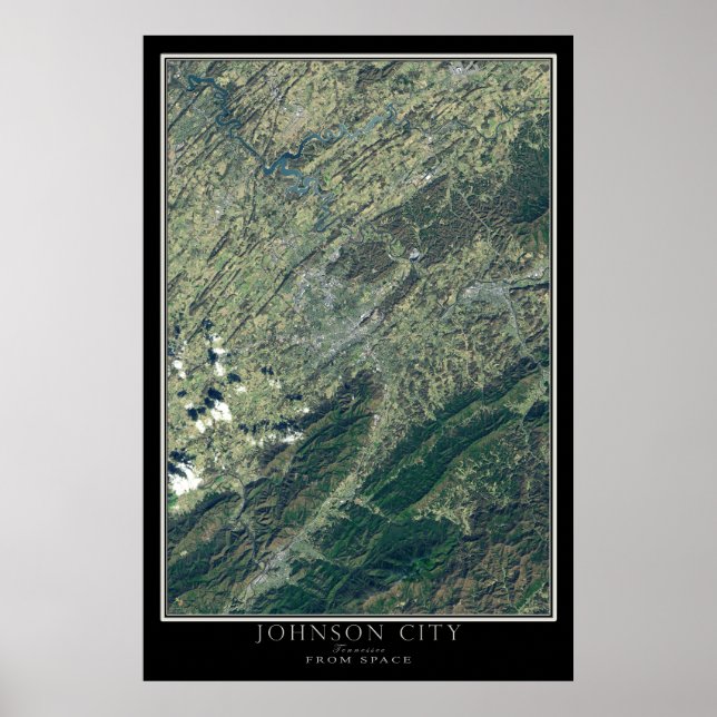 Póster Johnson City Tennessee De Mapa De Satélites Espaci (Frente)