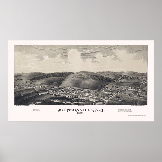 Póster Johnsonville, Mapa Panorámico de Nueva York - 1887 (Frente)
