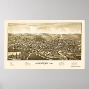 Póster Johnstown, Mapa Panorámico de Nueva York - 1888