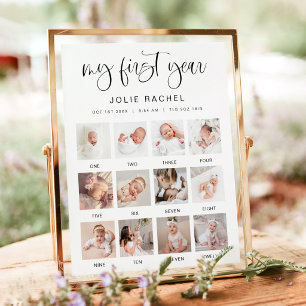 Póster JOLIE Fun Boho Minimalista Primer Año Foto Hito
