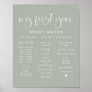Póster JOLIE Sage Green Boho Boy Primer hito de cumpleaño