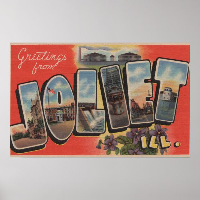 Póster Joliet, Illinois - Escenas de letras grandes 2 (Frente)