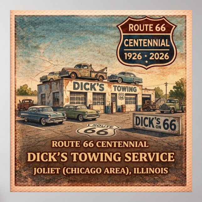 Póster Joliet Illinois Ruta 66 Remolque (Frente)