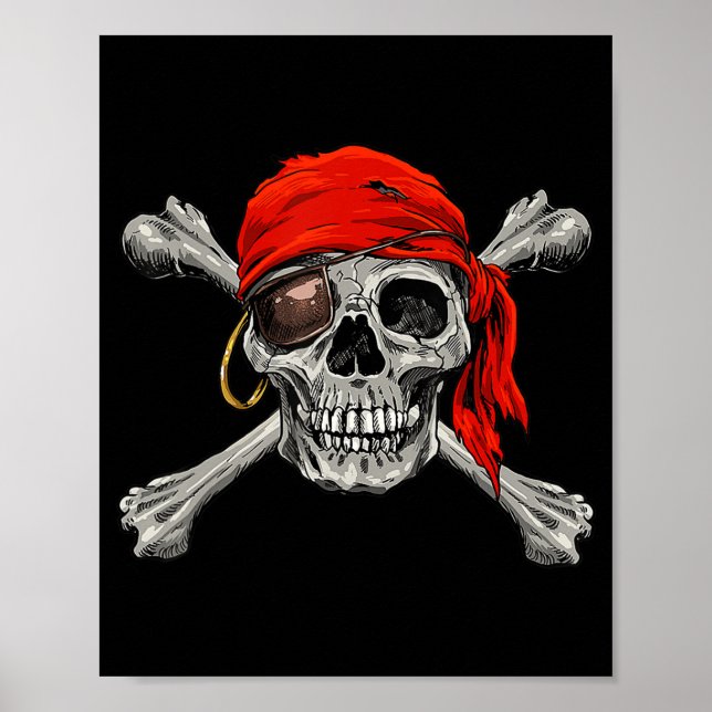Póster Jolly Roger Pirate Skull Crossbone Halloween Costo (Frente)