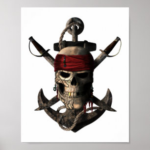 Póster Jolly Roger Pirate Skull y velero