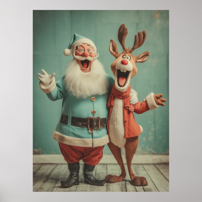 Póster Jolly Santa and Rudolph Cheer (Frente)
