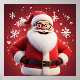 Póster Jolly Santa Claus rodeado de copos de nieve