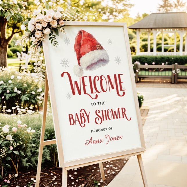 Póster Jolly Santa Hat Baby Shower Welcome Sign (Subido por el creador)