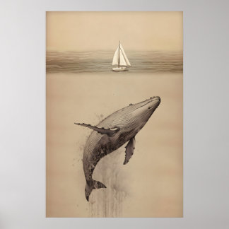 Póster Jonás y la ballena Minimalista Biblia de acuarela