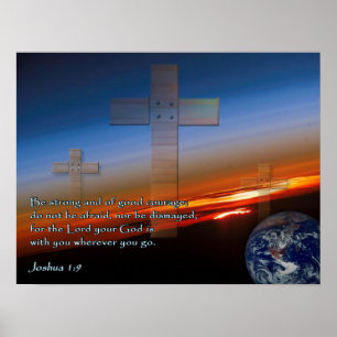 Póster Joshua 1:9 Cruces de atardecer