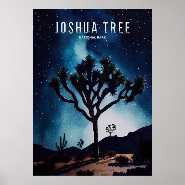 Póster Joshua Tree Nightime Stars Cactus (Frente)