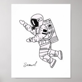 Póster Joven adolescente astronauta dibujado a mano blanc