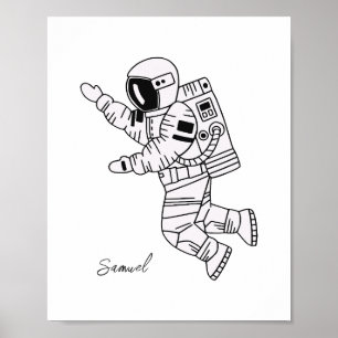 Póster Joven adolescente astronauta dibujado a mano blanc