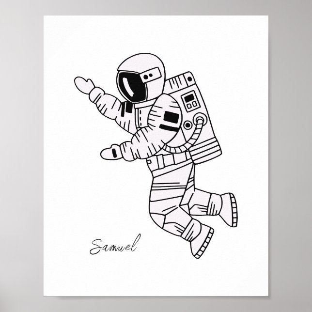 Póster Joven adolescente astronauta dibujado a mano blanc (Frente)