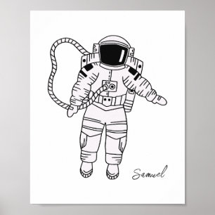 Póster Joven adolescente astronauta dibujado a mano blanc