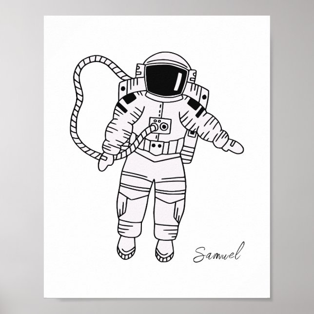 Póster Joven adolescente astronauta dibujado a mano blanc (Frente)