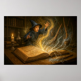 Póster Joven asistente con ilustracion de fantasía de lib