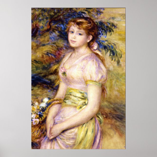 Póster Joven Chica con una canasta de flores de Renoir (Frente)