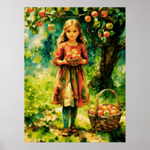 Póster Joven Chica en un huerto de Apple