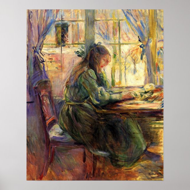 Póster Joven chica escribiendo por Berthe Morisot (Frente)